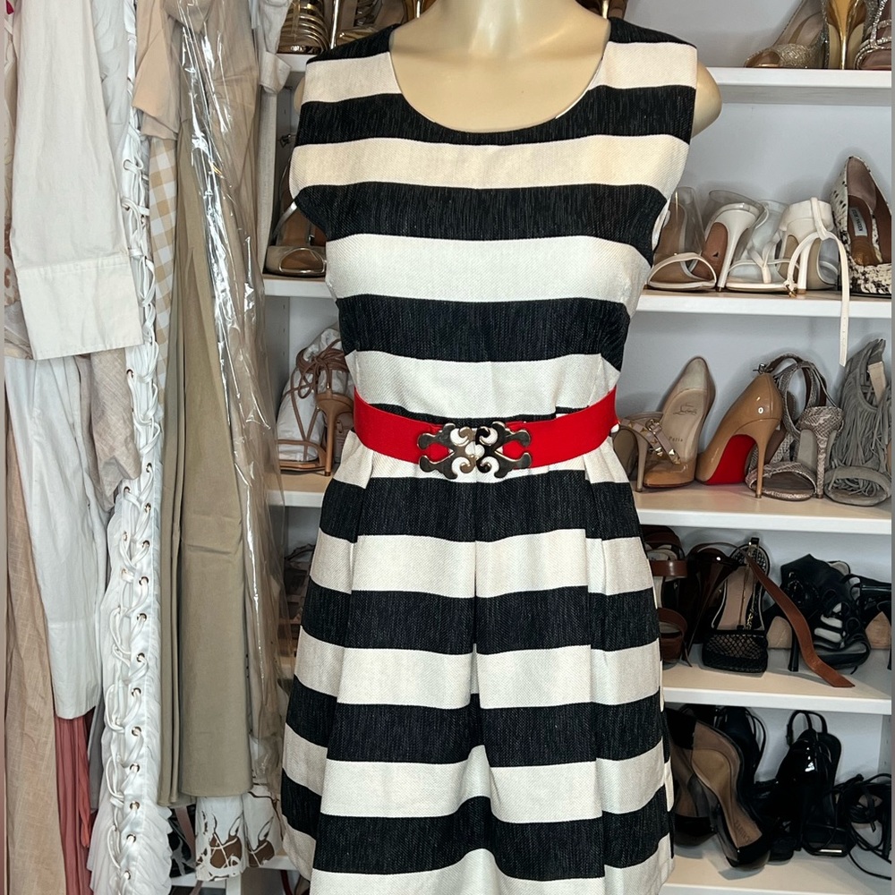 Black and White striped dress.